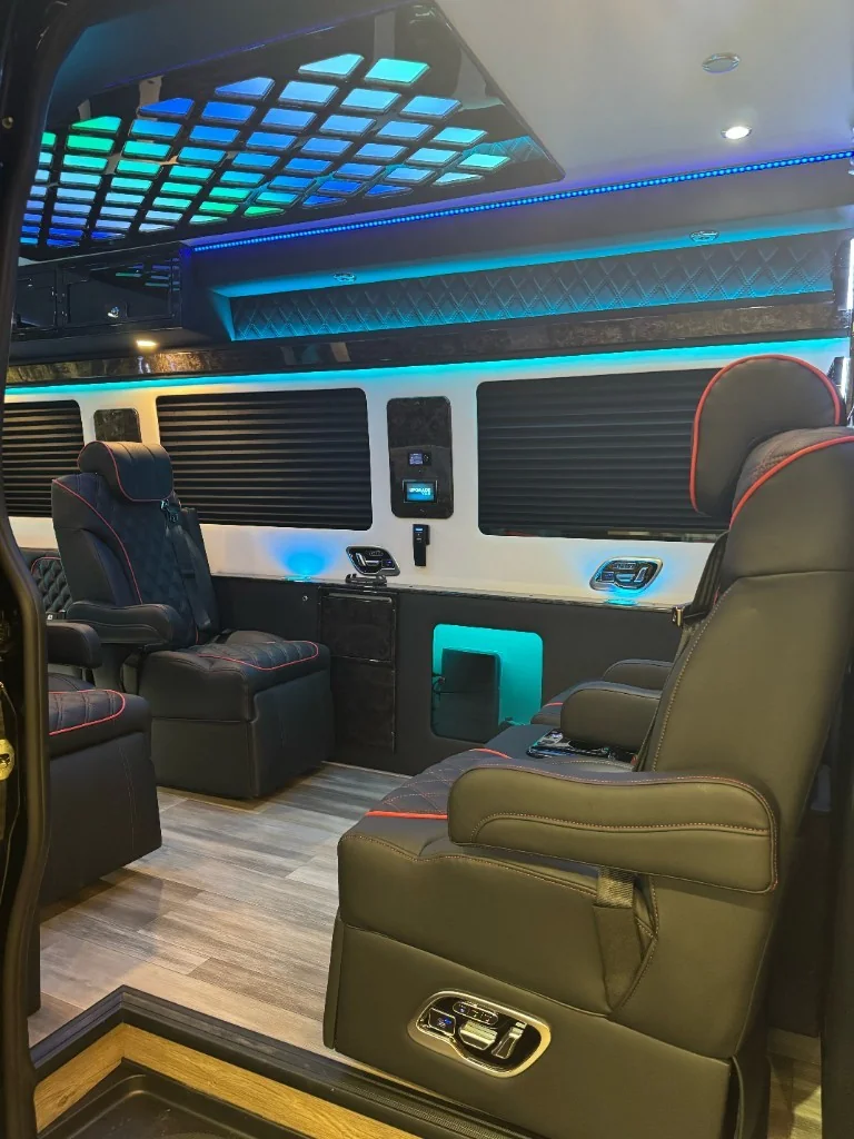 Katzkin leather seating in a Jet Edition executive van build